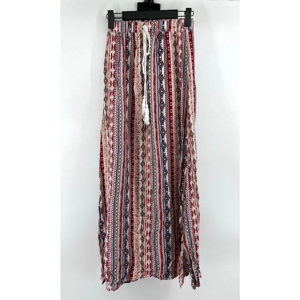 Women's Aztec Print Maxi Skirt Size XS (2) Side Slits Boho Western Cottagecore